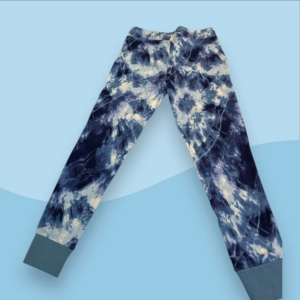 Old Navy Girls Size L 10-12 Jogger Sweatpants Pockets Drawstring Tie Dye Blue